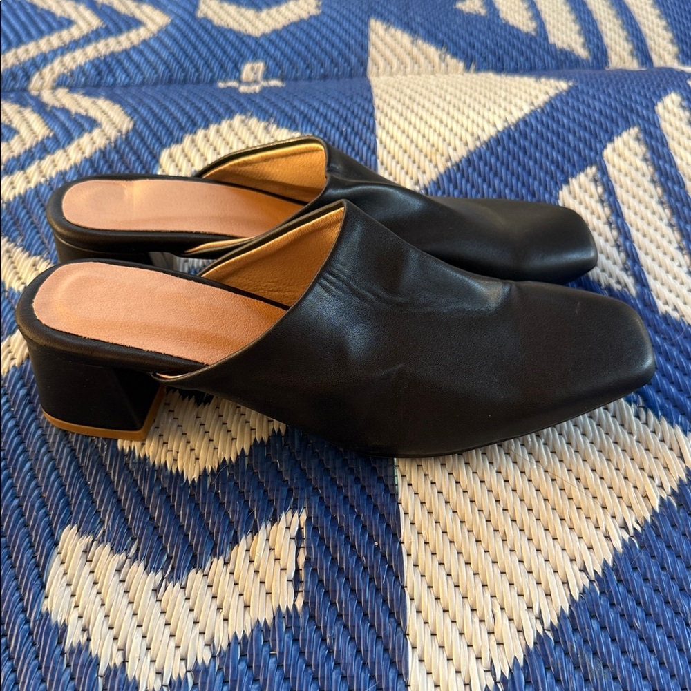 NWOT Size 8 Women Black Chunky Heel Mules Closed Toe Square Toe Slip On Shoes - Picture 7 of 14